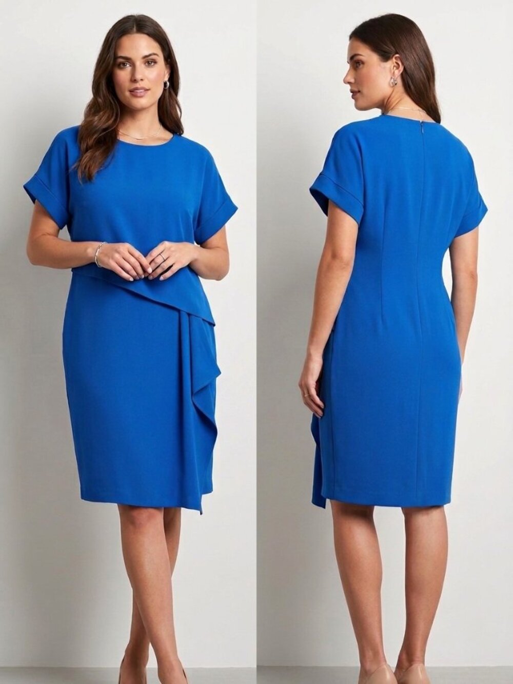 Gerard Darel Paris Asymmetric Overlay Popover Creped Draped Dress Blue Fr38/US 6
